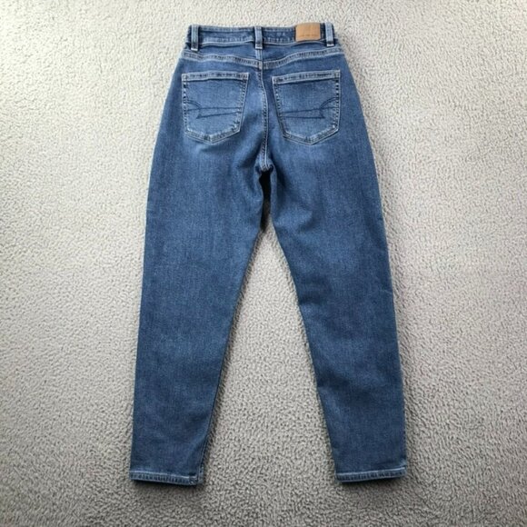 AMERICAN EAGLE Womens Size 00 SHORT Mom Jean Medium Wash Stretch High Rise Jeans - Picture 2 of 16